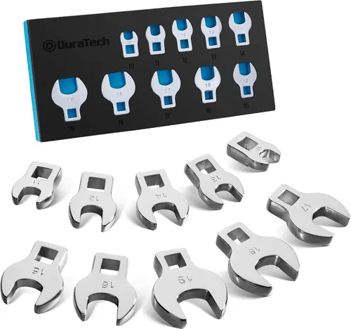 Vista 8 de DURATECH 3/8" Drive Crowfoot Wrench Set with 2 Extension Bars, SAE & Metric, 19-Piece, 10-22mm & 3/8"-7/8", CR-V Steel, with EVA Foam Tool Organizer