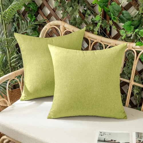 Vista 36 de Juego de 2 fundas impermeables de cojines para exteriores, fundas decorativas de cojines, sólidos, de lino de algodón de granja para sillas de sofá