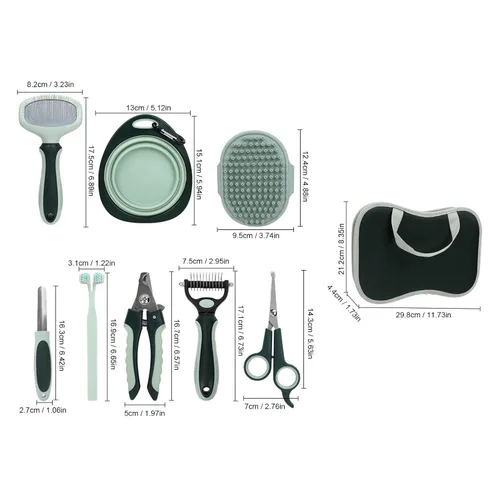 Vista 7 de Luocute Juego de 8 piezas de aseo para perros y gatos, cepillo de baño profesional con rastrillo para cortar uñas, cepillo de dientes, bolsa