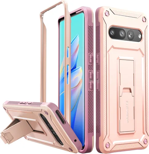 Vista 12 de URBANITE Funda protectora resistente a prueba de golpes para Google Pixel 7, de grado militar, con protector de pantalla y soporte (rosa)