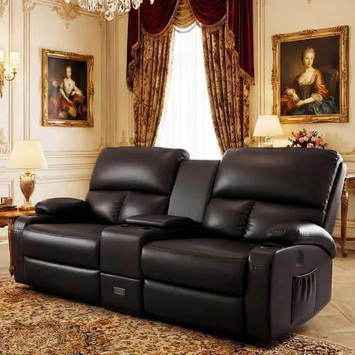 Vista 11 de CHABATREE Sofá reclinable con masaje y calor, asiento de cine en casa, sofá biplaza reclinable manual para caravana con soportes USB/tazas