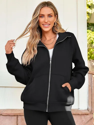 Vista 2 de Ezymall Sudaderas con capucha y cremallera para mujer, sudaderas de gran tamaño con bolsillos