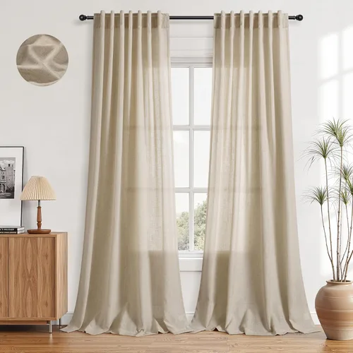 Vista 41 de Aersas Aqua Green Linen Curtains 84 Inches Long 2 Panels Set Back Tab Rod Pocket Living Room Curtain Farmhouse Rustic Light Filtering Hook Drapes