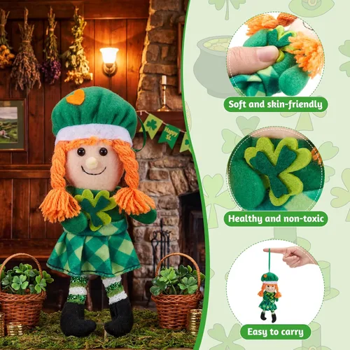 Vista 3 de Shappy 1 juego de duende de peluche para niño y niña, juguete de peluche del día de San Patricio con monedas de trébol y letra de caza del tesoro