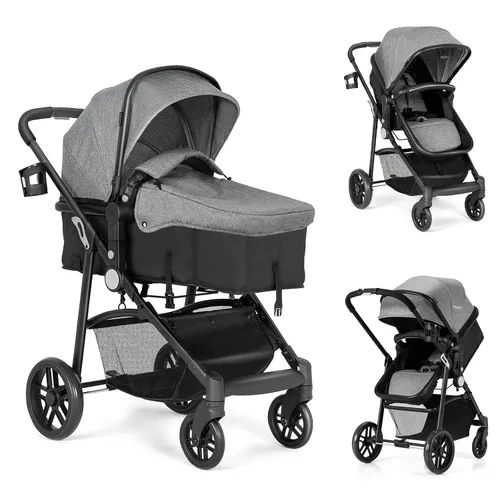 Vista 8 de Baby Joy - Cochecito de bebé, 2 en 1 convertible para cochecito de bebé, cochecito con cubierta para pies, soporte para tazas, gran espacio de Negro