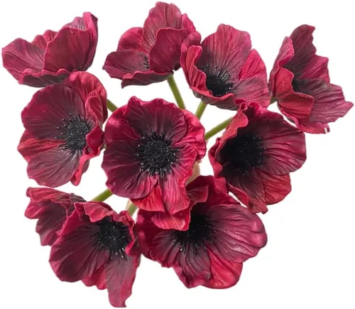 Vista 11 de Rikyo 10 ramos de flores artificiales de 11 pulgadas, flores de amapola, anémona sintética de poliuretano, flores silvestres falsas para mesa
