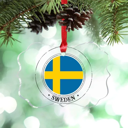 Vista 34 de Bandera nacional de Noruega, adornos de Navidad patrióticos 2023, decoraciones de Navidad para árbol, adornos acrílicos transparentes, colgante