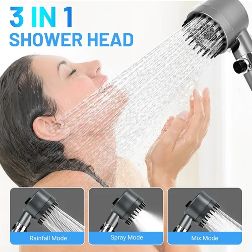 Vista 2 de Cabezal de ducha filtrado con mano, flujo de agua de alta presión y 4 modos de pulverización, lavado a presión para agua dura, juego de cabezal