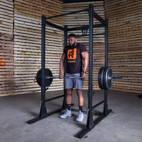 Vista 8 de Rugged Strength & Fitness Power Rack (Y100P3) con accesorio Lat - Juego de pesas de 300 libras incluido, ideal para entrenamiento de fuerza