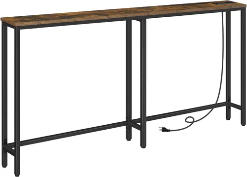 Vista 14 de HOOBRO - Mesa de consola estrecha de 63" con estación de carga, mesa de sofá de 5.9" con 2 tomas de corriente y puertos USB, mesas largas de entrada