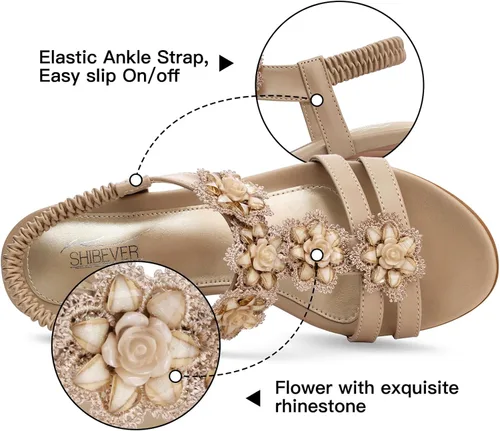 Vista 3 de SHIBEVER Sandalias de cuña para mujer: sandalias de cuña con correa elástica en el tobillo y puntera abierta, sandalias elegantes para mujer