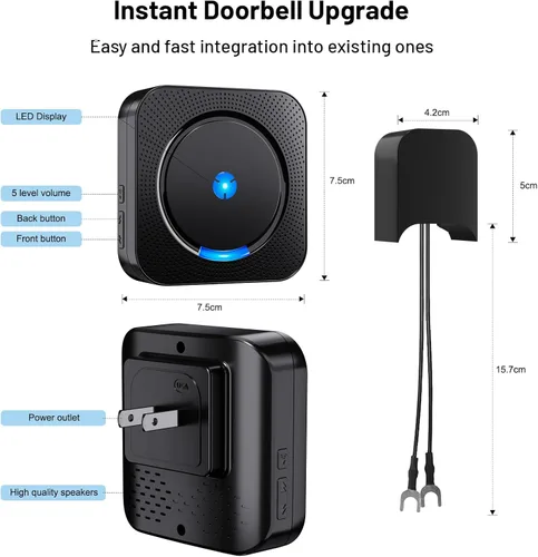 Vista 4 de Extensor receptor de timbre inalámbrico para timbre de video Blink - Compatible con timbre de video Blink - actualizado alto y claro