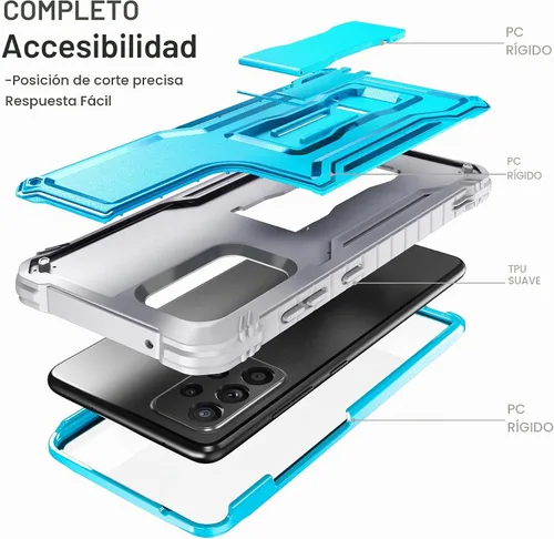 Vista 4 de FITO Funda para Samsung A52 con protector de pantalla integrado, doble capa a prueba de golpes resistente con función atril compatible con teléfono