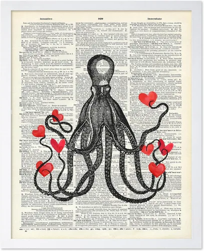 Vista 31 de Poster Master Póster de pulpo para parejas, póster de diccionario, arte Kraken, regalo romántico para él, ella, amantes, decoración náutica