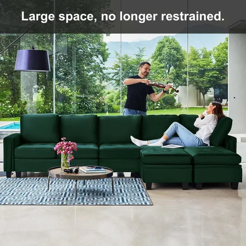 Vista 5 de Belffin Sofá modular de terciopelo de 4 asientos, sofá seccional de 4 asientos para sala de estar, verde