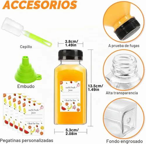 Vista 2 de Leaflai Botellas de jugo – Botellas de 8 onzas con tapas, 12 recipientes de plástico para jugo con tapas, recipientes de bebidas reutilizables