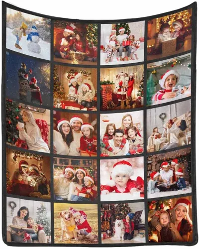 Vista 10 de MyPupSocks Manta de fotos personalizada para la familia, manta personalizada con 10 fotos y texto para mejores amigos, personaliza tus propias fotos