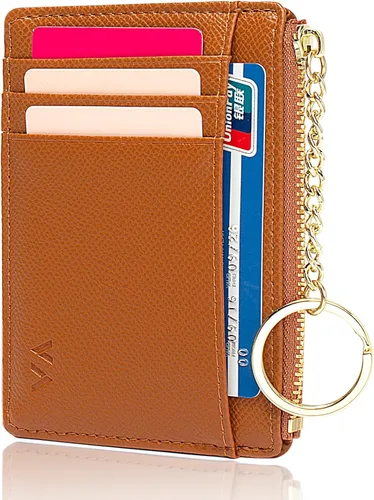 Vista 111 de Tarjetero delgado con bloqueo RFID, billetera de bolsillo pequeño, con cremallera Keychian para monedero, monedero y tarjetero para mujeres y hombres