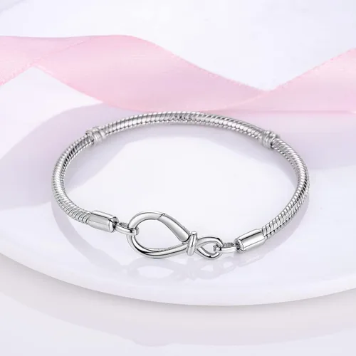 Vista 4 de Parmuz Charm Bracelet For Woman 925 Sterling Silver Basic heart clasp Iconic Moments Snake Chain Bracelet Gift for Teen Girls Men Mother Daughter