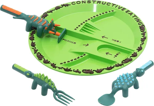 Vista 13 de Set de plato y utensilios para comer Constructive Eating con motivo de construcción, Amarillo y naranja