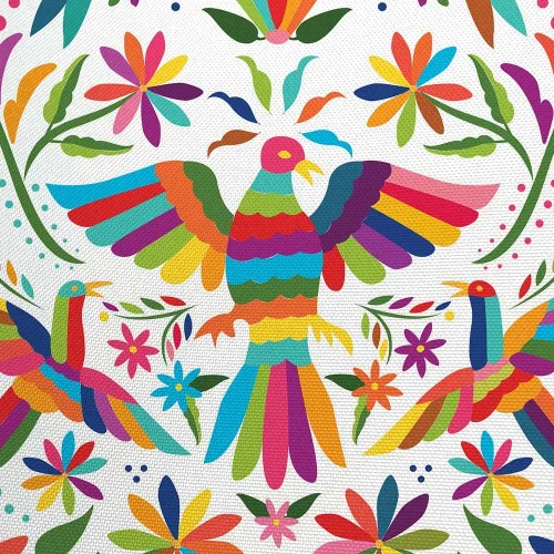 Vista 5 de Cortina de ducha con diseño floral de México, para baño, estilo tradicional mexicano Bluebird Otomi, diseño brillante, tela de cachemira, tela