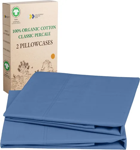 Vista 15 de California Design Den Juego de 2 fundas de almohada de 100 % algodón orgánico tamaño Queen/estándar, suaves y nítidas fundas de almohada de algodón
