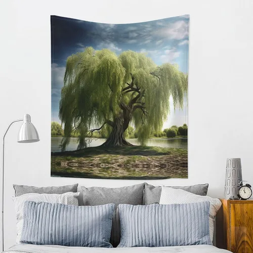 Vista 4 de YAzgaN Tapiz decorativo de pared de árbol de sauce de 60 x 51 pulgadas, textura suave, duradero, agradable al tacto y ligero, perfecto para colgar