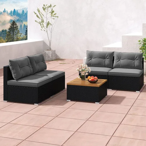 Vista 2 de RELAX4LIFE Muebles de mimbre para exteriores de 5 piezas, juego de conversación seccional de ratán PE con 4 sofás sin brazos y mesa de centro de Gris