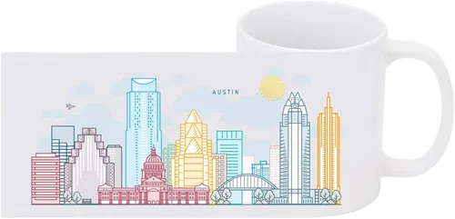 Vista 3 de Vastigo Taza de café Austin – Taza de cerámica de recuerdo de 11 onzas con caja de regalo – Taza de viaje City Skyline – Apto para lavavajillas