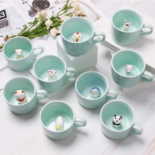 Vista 5 de Taza de cerámica de gatito con animal 3D escondido en el interior, 8 oz. Taza de café hecha a mano en caricatura, perfecta para Navidad, cumpleaños