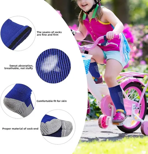 Vista 4 de Calcetines deportivos de fútbol para niños 2 pares de calcetines altos hasta la rodilla para niños y niñas talla de zapato 3-65 edades de 6-12 años