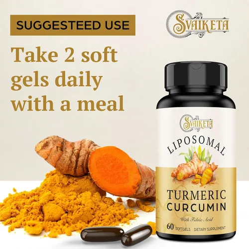 Vista 4 de Suplemento de Cúrcuma Curcumina Liposomal 2000mg, Extracto de Curcuminoides Estandarizado al 95% y Polvo de Raíz Orgánica con Piperina de Pimienta