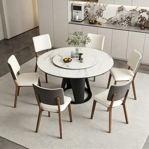 Vista 9 de Mesa de comedor redonda con 31.5 pulgadas desmontable Lazy Susan, moderna mesa de comedor de piedra sinterizada de 59 pulgadas de D para 8 asientos