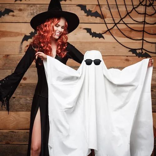 Vista 5 de Ramede 6 piezas de disfraz de fantasma de hoja blanca para Halloween, disfraz de fantasma Boo, gafas de sol negras para adultos Halloween Cosplay