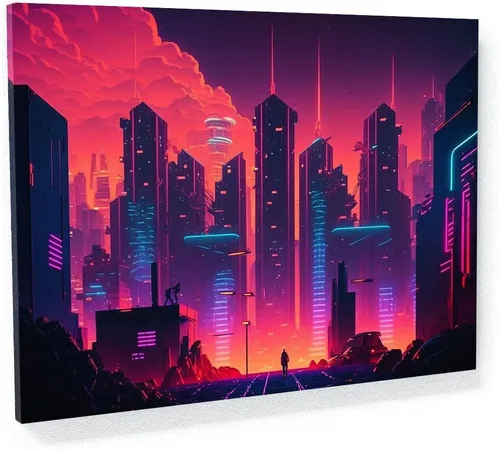 Vista 20 de Sense Canvas Synthwave Astronaut Planet 4 - Lienzo decorativo para decoración del hogar, póster pequeño de 16 x 12 pulgadas / 0.75 pulgadas