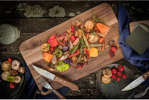 Vista 5 de Tramontina Juego de 4 cuchillos para carne jumbo de 5 pulgadas, cuchillo afilado con mango de madera, camping, cocina, rústico, 22399079