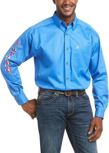Vista 21 de Camisa de sarga con logo del equipo Ariat, ajuste clásico, para hombres Adobe/Ladrillo