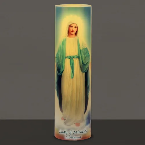 Vista 3 de Señora de los milagros, vela LED sin llama de oración devocional