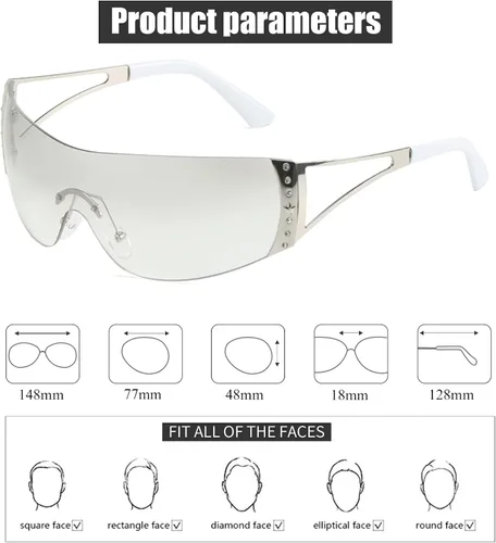 Vista 3 de JUDOO Y2K - Gafas de sol envolventes para mujeres y hombres de los años 2000 sin montura futuristas escudo de moda