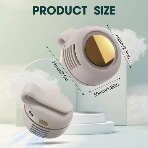 Vista 7 de Mini ventilador sin aspas portátil blanco, ventilador de clip de 3 velocidades para camisa y cintura