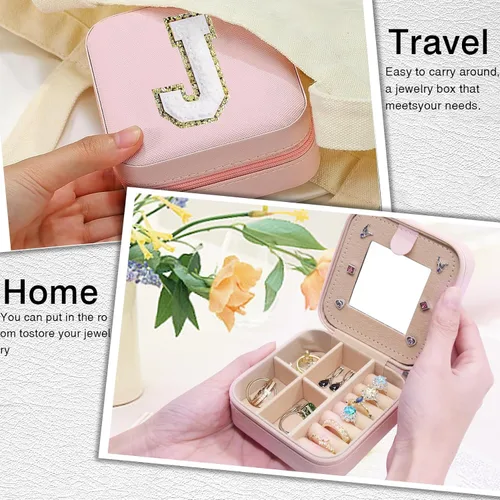Vista 5 de Tivddikun Joyero de viaje, joyero de viaje personalizado con inicial, mini estuche de viaje para mujer, joyero pequeño para niñas, regalos del día