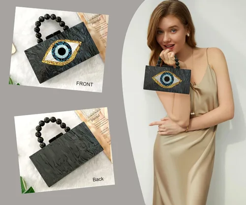 Vista 3 de NUSTTAL Evil Eye Clutch Purse Acrylic Clutch Marble Evening Handbag for Women with Pearl Handle