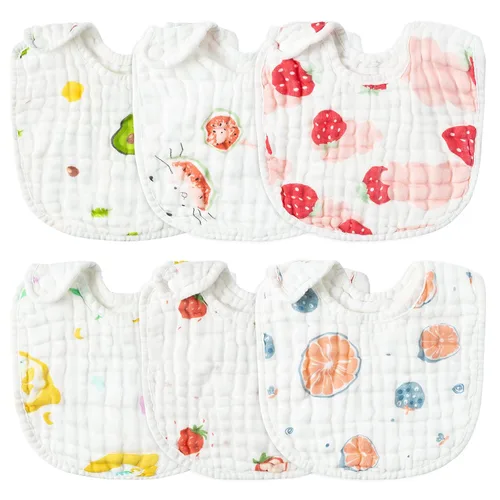 Vista 19 de Zainpe 6 piezas de baberos de algodón de muselina con broches para bebé con patrón de conejo, oso, oveja, pañuelos para babero suaves, absorbentes