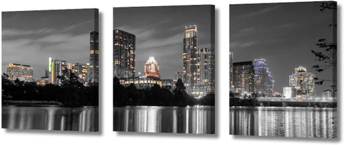 Vista 17 de TUMOVO Arte de pared en blanco y negro con paisaje urbano de Nueva York, decoración de pared de horizonte de Nueva York para sala de estar, puente