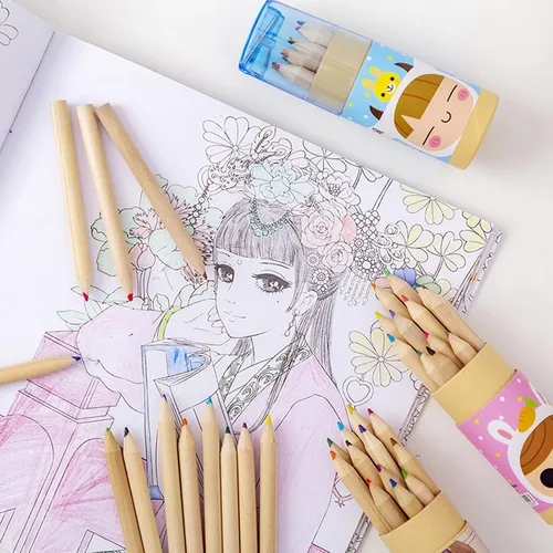 Vista 6 de Tergy - 8 paquetes de lápices de colores mini con sacapuntas en tubo, lápices de dibujo portátiles de arte de dibujos animados para niños y adultos