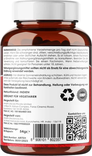 Vista 4 de Amalth Tribulus Terrsestris, extracto 20:1 por porción, mayor potencia con Ashwagandha, Saw Palmetto, Shilajit 120 cápsulas