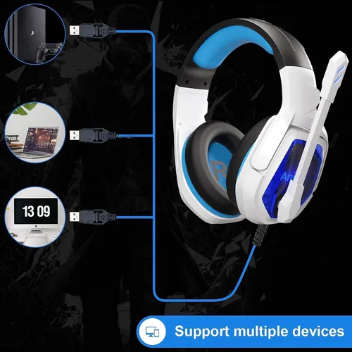 Vista 6 de Auriculares supraaurales estéreo Sades, con cable para PC, de 964 pulgadas, para videojuegos, con micrófono, Blanco