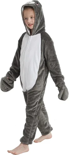 Vista 5 de Pijama mameluco de una pieza para niños, disfraz de animal de felpa, para niñas, niños, adolescentes, Halloween, cosplay, ropa de dormir