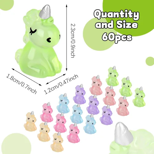 Vista 2 de Fuyamp 60 piezas de mini unicornio de resina luminoso miniatura que brilla en la oscuridad, adorno de unicornio pequeño para jardín, paisaje
