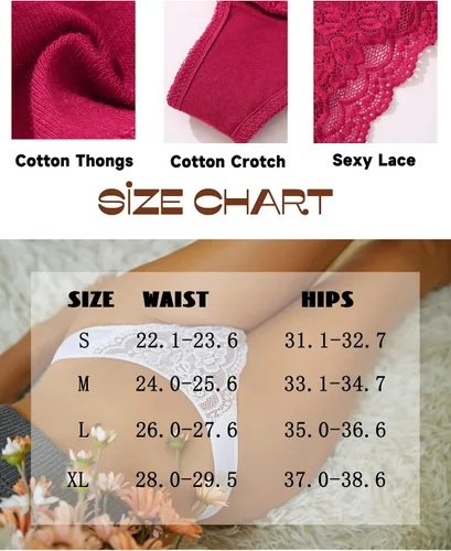 Vista 6 de CuteByte - Tangas de algodón para mujer, ropa interior sexy de encaje con espalda en T, transpirables, de tiro bajo, bragas hipster, paquete de 6
